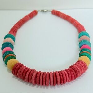 Vintage Colorful Wood Beaded 18” Necklace